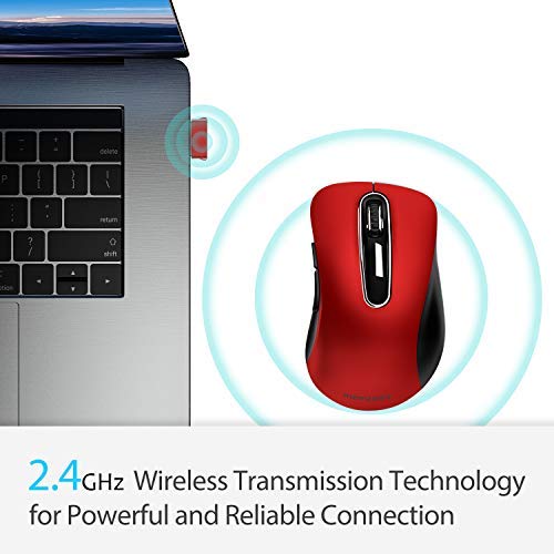 Memzuoix 2.4G Wireless Mouse, 1200 Dpi Mobile Optical Cordless Mouse With Usb Receiver, Portable Computer Mice For Laptop, Pc, Desktop, Macbook, 5 Buttons, Red