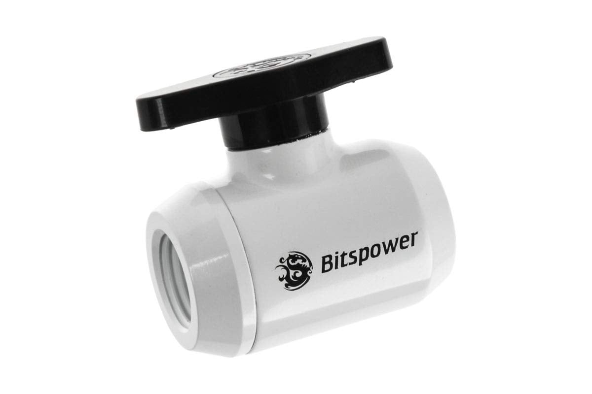Bitspower G1/4 Mini Valve with Black Handle, Deluxe White Body