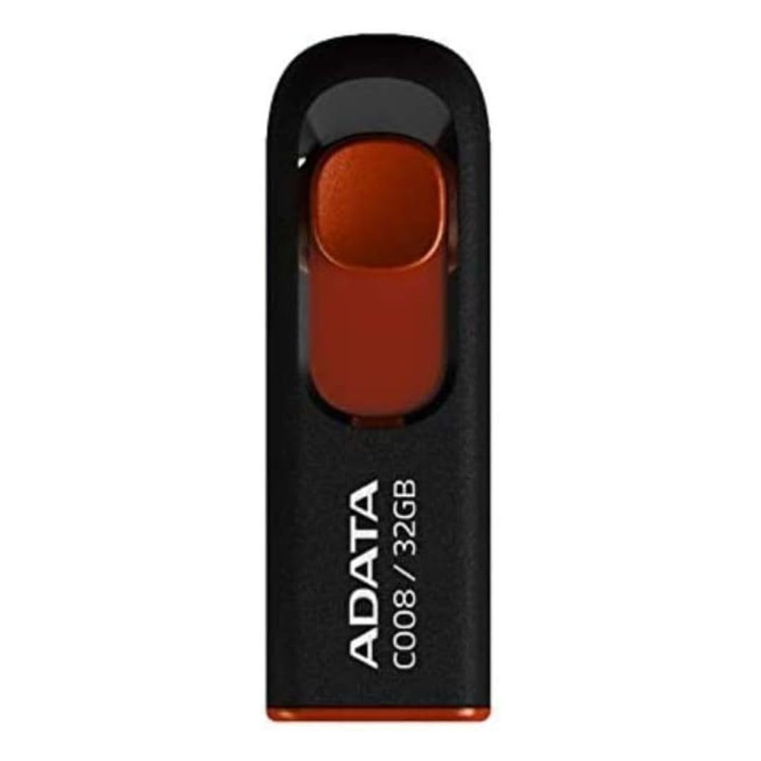 Adata C008 32Gb Usb 2.0 Retractable Capless Flash Drive, Black/Red (Ac008 32G Rkd)