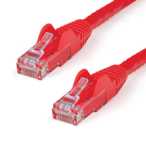 StarTech.com 12ft CAT6 Ethernet Cable   Red CAT 6 Gigabit Ethernet Wire  650MHz 100W PoE RJ45 UTP Network/Patch Cord Snagless w/Strain Relief Fluke Tested/Wiring is UL Certified/TIA (N6PATCH12RD)