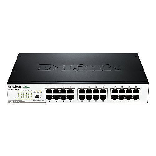D Link Ethernet Switch, 24 Port Gigabit Unmanaged Fanless Network Hub Desktop Or Rack Mountable (Dgs 1024D), Black