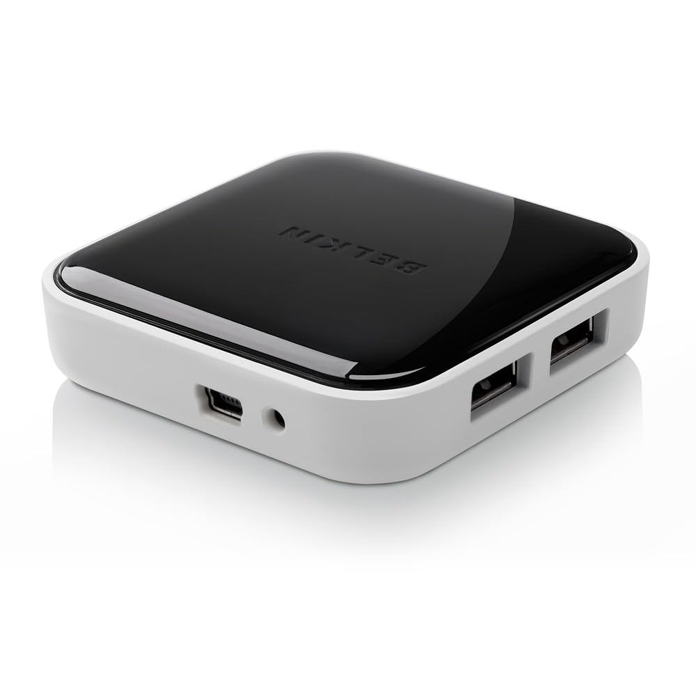 Belkin 4 Port Powered Desktop Usb Hub With Support For Usb A, Usb 2.0, And Usb 1.1, Black And White