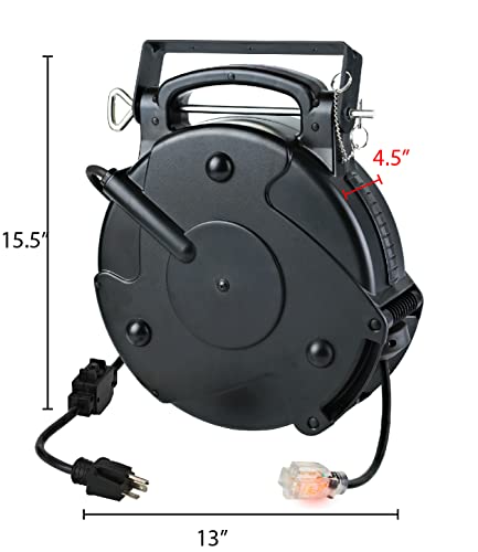 Alert Proreel Professional Grade Proreel 8645Tfi Heavy Duty Retractable Extension Cord Reel | 45 Foot 12/3 Sjtow 20 Amp Single T
