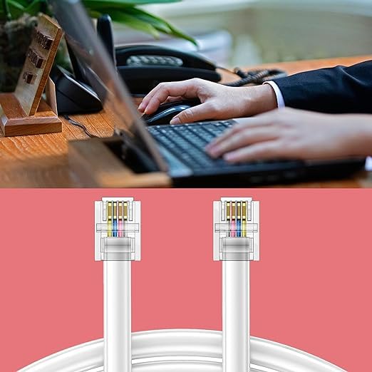 Vthahaby 50 Feet Long Telephone Extension Cord Phone Cable Line Wire, With Standard Rj11 Plug And 1 In Line Couplers And 15 Cable Clip Holders White (White 15M)