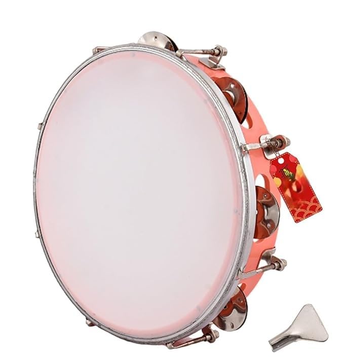 SPEHUB Dafli Musical Instrument Dafli/Tambourine 10 inch Hand Percussion Musical Instrument (Yellow tambourine) (Orange tambouri