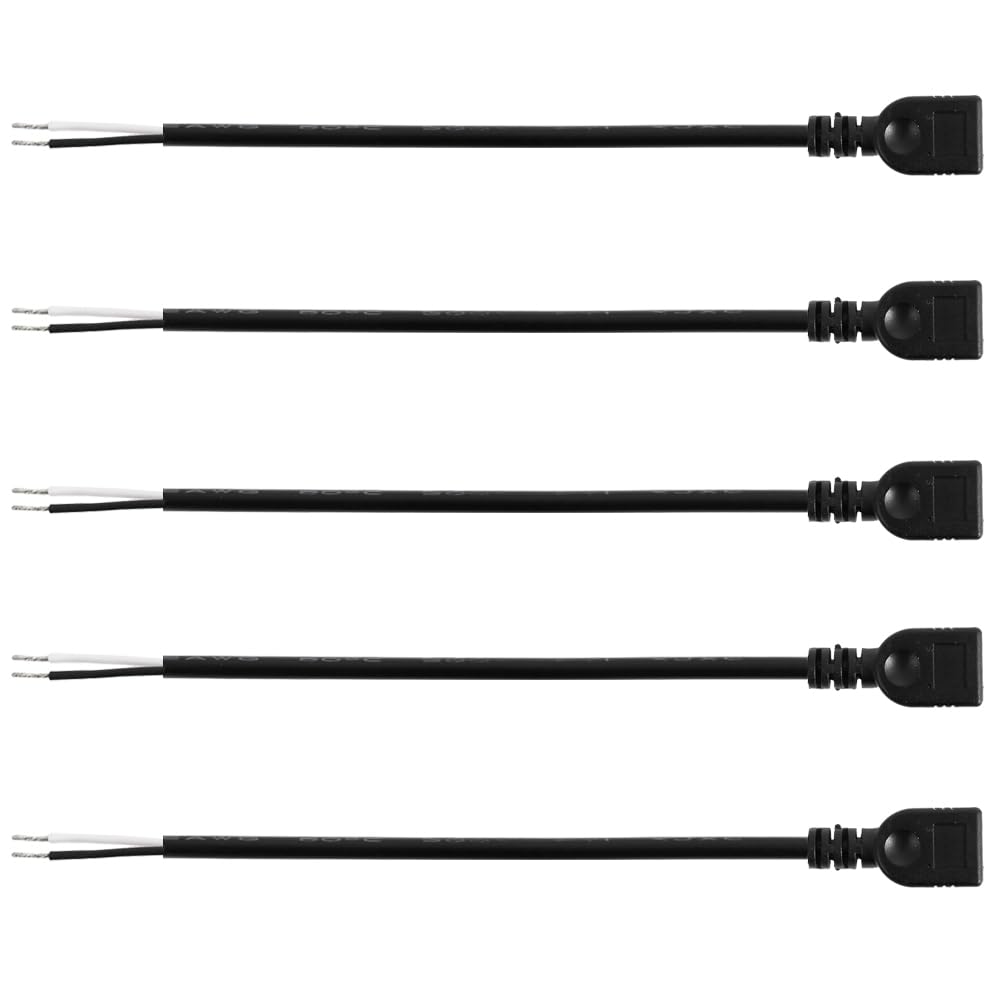 Jienk 5Pcs 1Ft 30CM 22AWG USB 2.0 Female 2Pin Pigtail Cable, 5V USB Type A 2Core Bare Wire Open End Extension Cable for DIY Repa