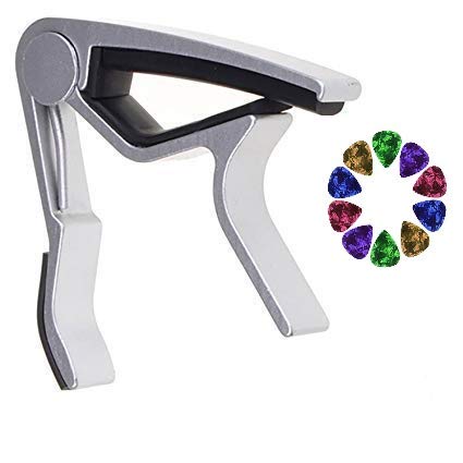 Flare Sliver Guitar Z Capo With 10 Guitar Picks Of Random Color For Acoustic Guitar, Electric Guitar, Ukulele