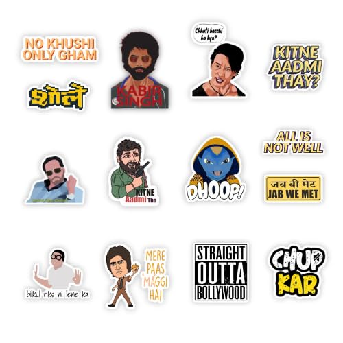 Sticker Fever Bollywood Vinyl Pack Of 15 Fun & Quirky Stickers For Laptop/Water Bottle/Scrapbook/Diary Etc. (Humorous Bollywood