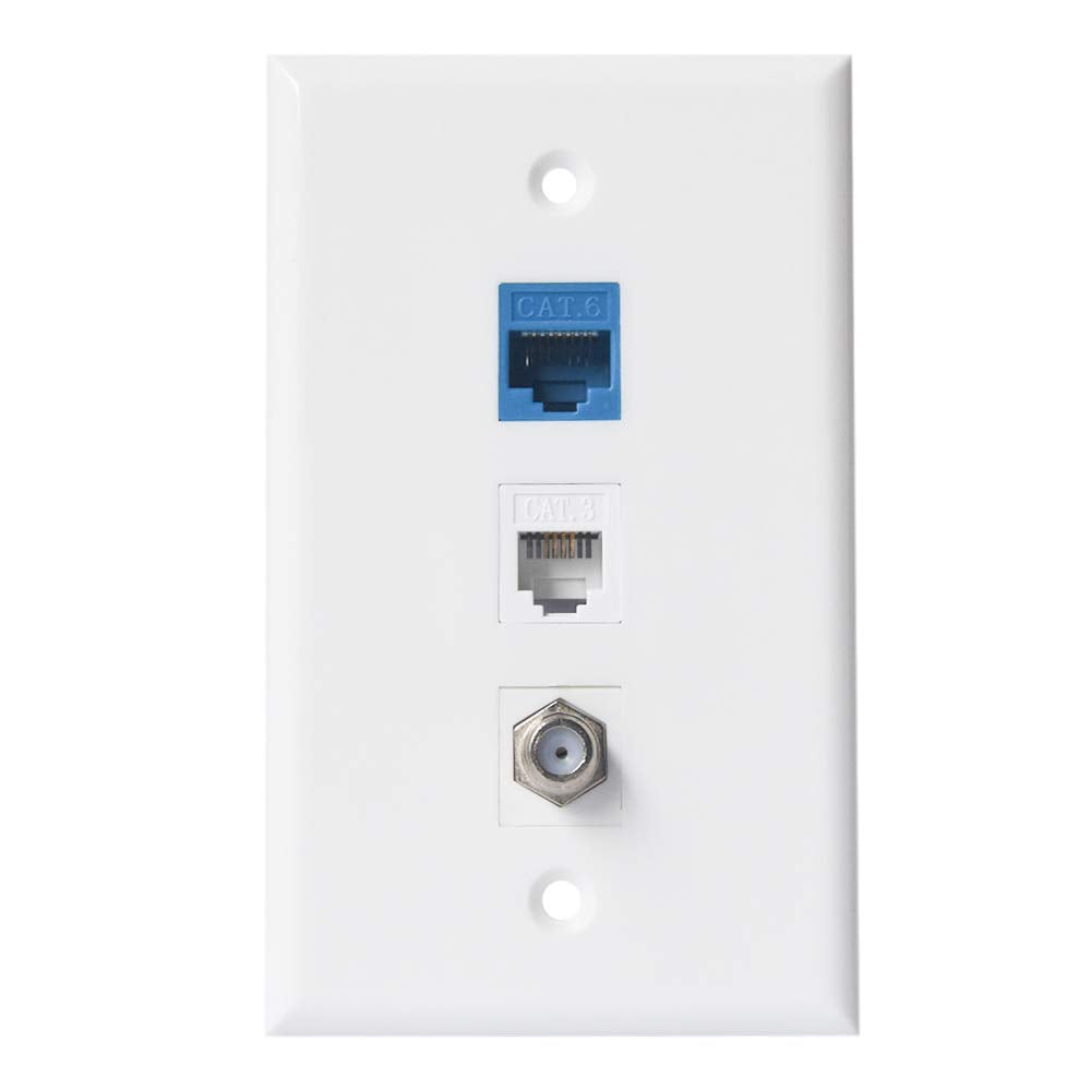 Bupldet Coax Ethernet Phone Wall Plate   1 Port Cat6 Rj45 + 1 Phone Jack Cat3 Rj11/Rj12 + 1 Port Coax Cable Tv  F Type