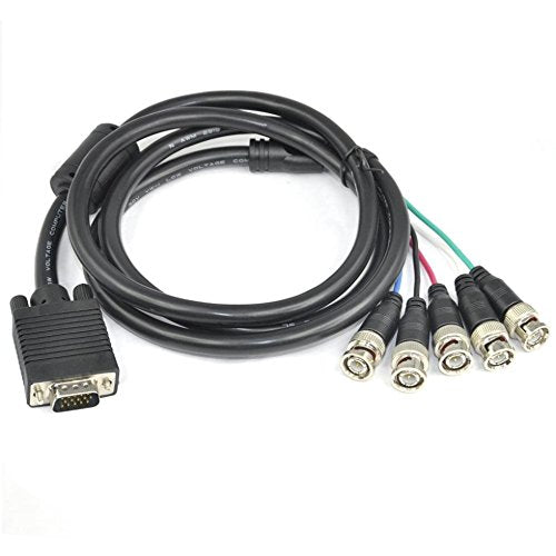 Aya 10Ft (10 Feet) Coaxial Hd15 Vga To 5 Bnc Rgbhv Male To Male Cable With Ferrites