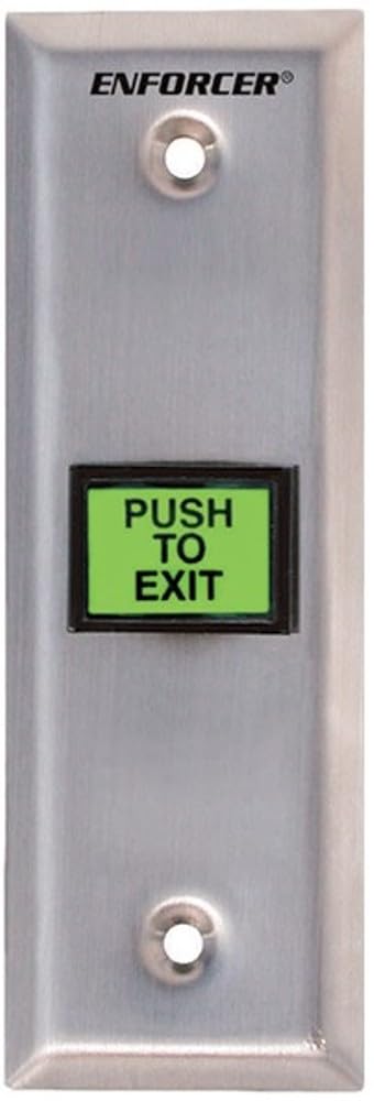 SecoLarm SD7103GCPEQ Enforcer Slimline Illuminated RTE Plate, Square Illuminated Push Button with Caption PUSH to EXIT, Messa