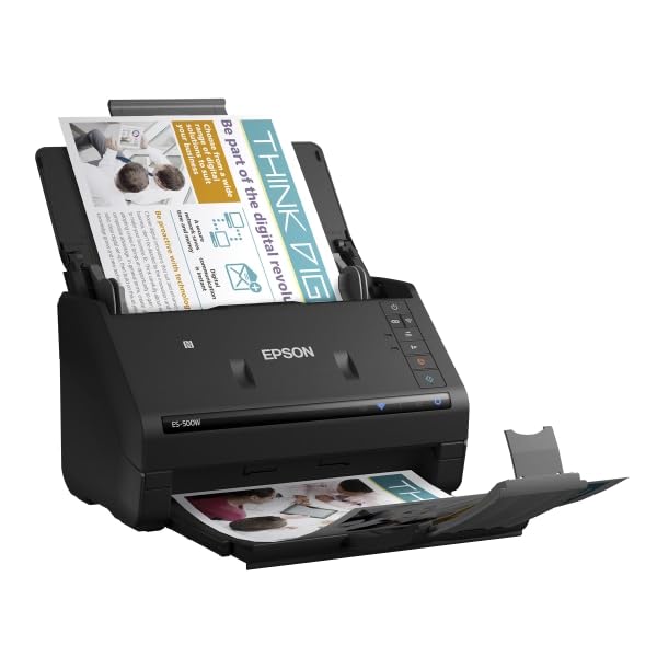 Epson Workforce Es 500W Wireless Color Duplex Document Scanner For Pc And Mac, Auto Document Feeder (Adf)