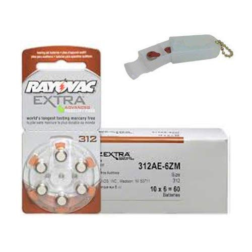 Rayovac Extra Hearing Aid Batteries   Size 312 312Ae 6Zm   60 Pack   Complimentary Battery Keychain Kit