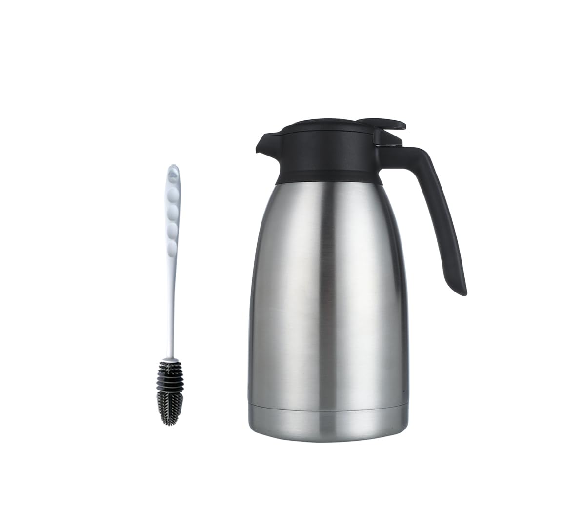 Heritage66 2L Thermal Coffee Carafe with Cleaning Brush  TripleWall Vacuum Insulated Stainless Steel Server, Keeps Drinks Hot 