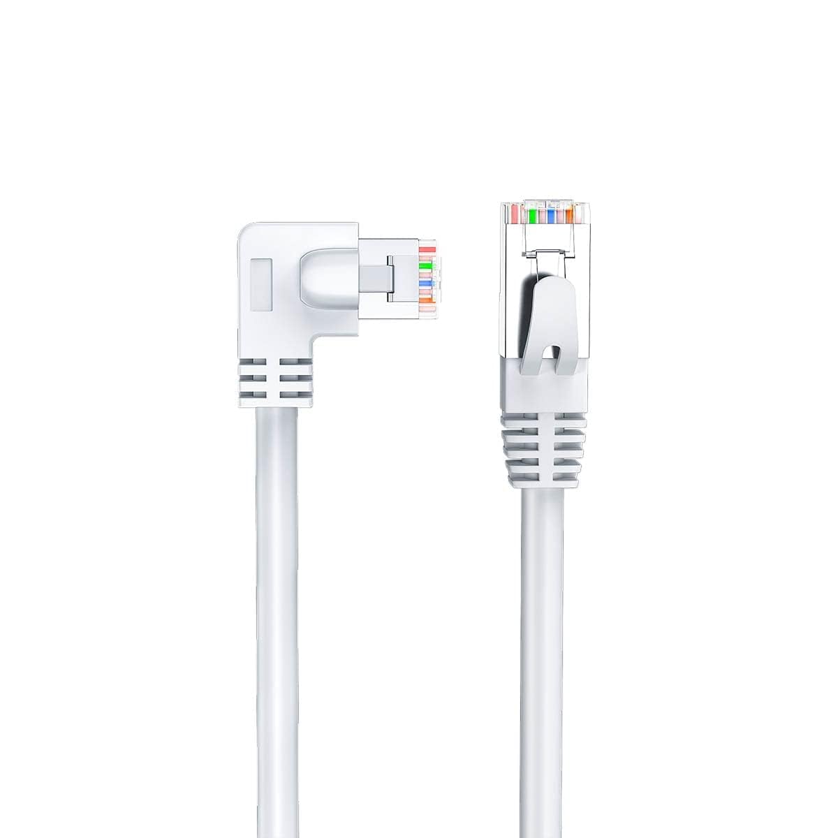 Juxinice 90 Degree Cat6 Ethernet Cable Rightangle White 6Ft Right Angle Cat 6 Ethernet Patch Cable Gigabit Rj45 Network Internet Cable For Mac,Pc, Router, Modem, Printer, Xbox, Ps4, Ps3