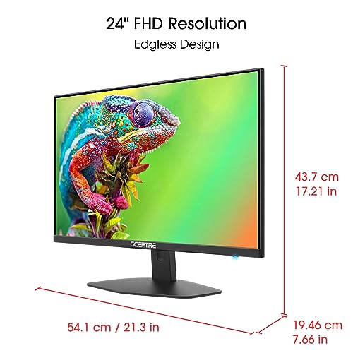 Sceptre New 24 Inch Gaming Monitor 100Hz 1Ms Displayport Hdmi X2 100% Srgb Amd Freesync Build In Speakers, Eye Care Frameless Ma