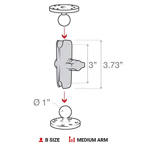 Ram Mounts Rap B 201U Composite Double Socket Arm With Medium Arm Compatible With Ram B Size 1'' Ball Components