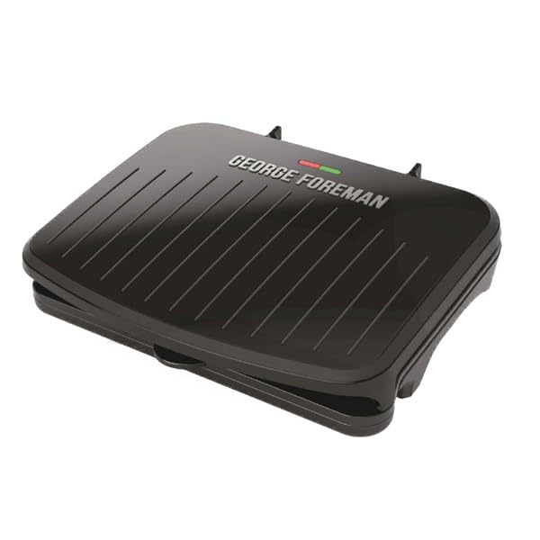 George Foreman Family-Size Grill & Panini Press, Nonstick Ceramic Coating, Fat-Removing Slope, Adjustable Angle, Indoor/Outdoor 