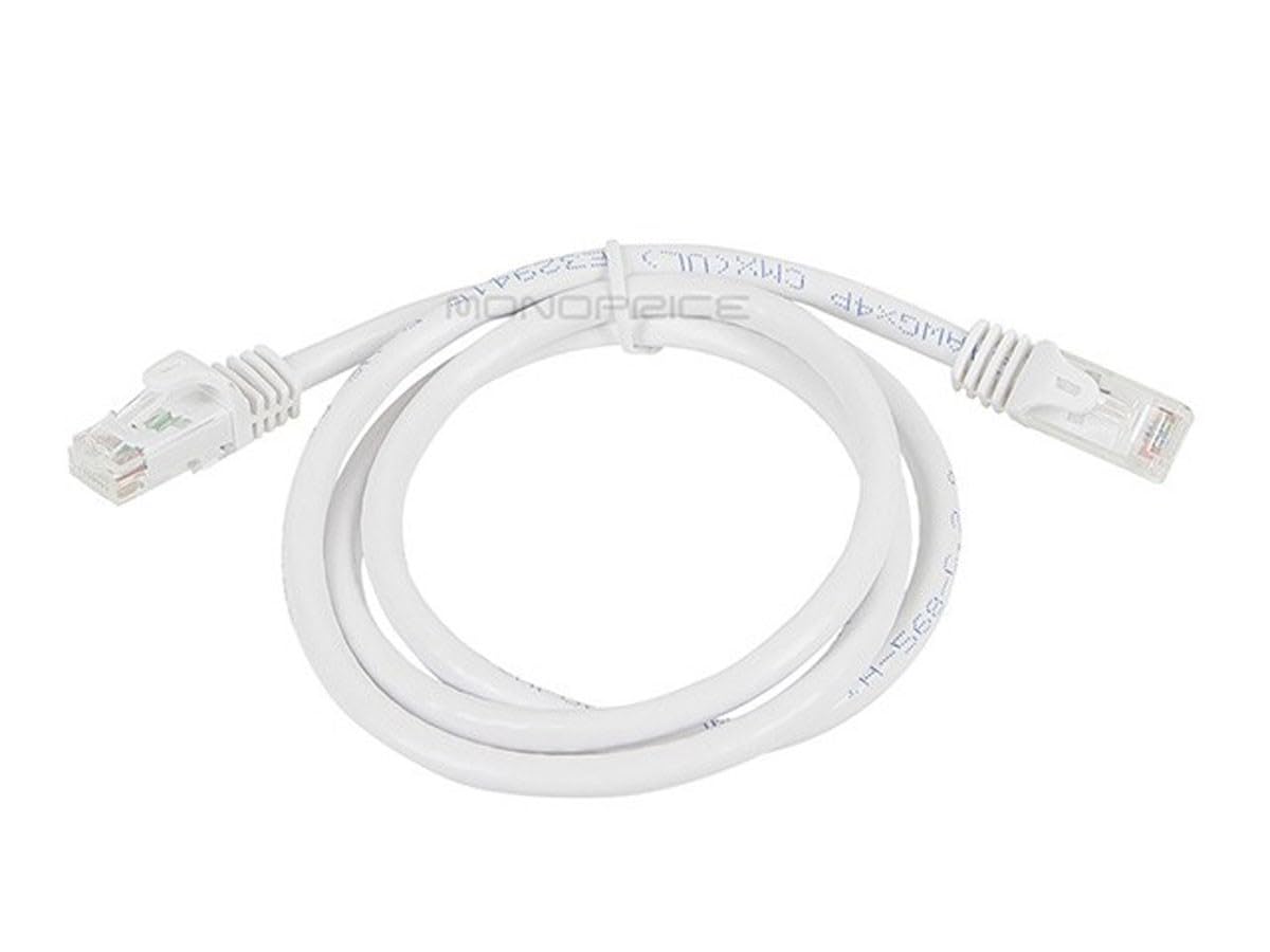 Monoprice Cat6 3Ft White Patch Cable Utp 24Awg 550Mhz Pure Bare Copper Snagless Rj45 Flexboot Series Ethernet Cable