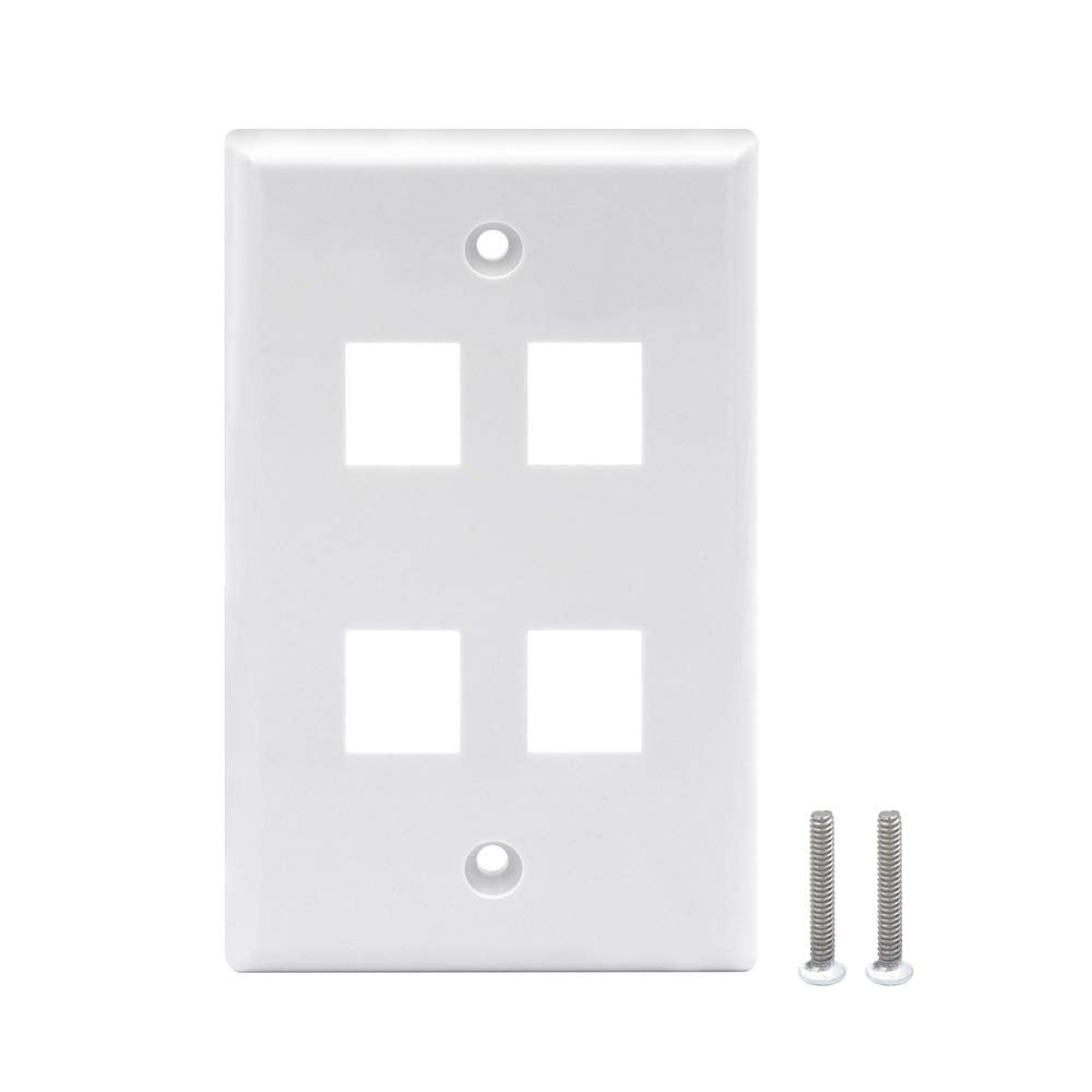 Vce 4 Port Keystone Wall Plate Ul Listed (10-Pack), Single Gang Wall Plates For Rj45 Keystone Jack And Modular Inserts, White