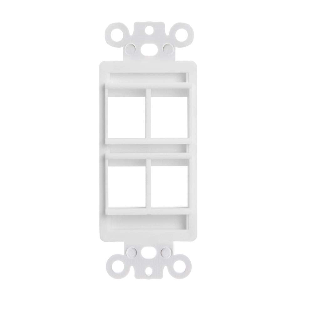 Cmple - 4 Port Decorator Wall Plate Insert, 1-Gang Keystone Wall Plate, Standard Keystone Jack Single Gang Wall Plate - White