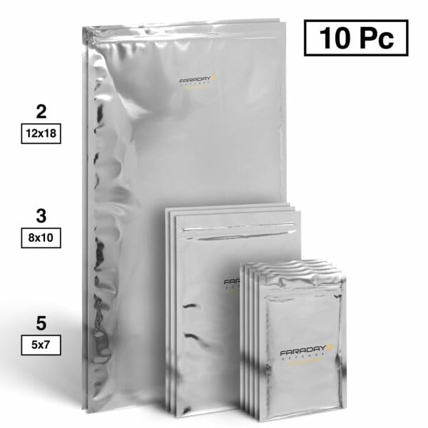 Faraday Defense 10Pc Kit Nest Z Faraday Bag Emp/Solar Flare Prepper Ultra Thick   Military Grade Design, Superior Shielding Perf