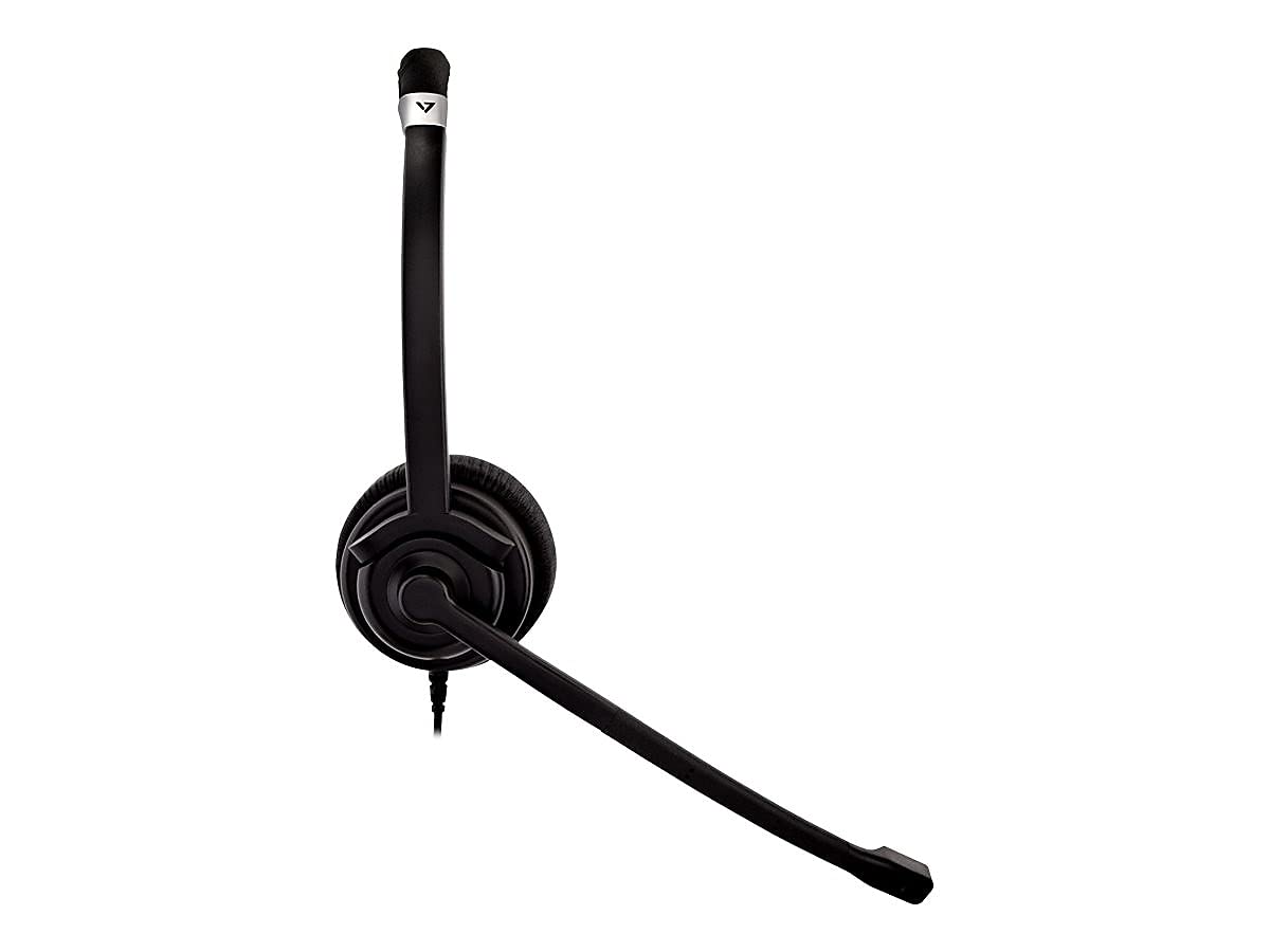 V7 Deluxe Mono Headset, USB, Boom Mic, Adjustable Headband for PC, Mac, Laptop Computer, Chromebook, Black