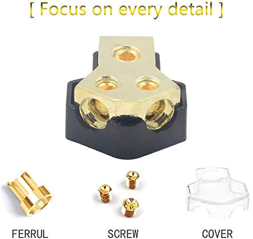 Rkurck Power Distribution Block, 2 Way 0/2/4 Awg Gauge In, 4/8/10 Gauge Out, 2 Way Car Audio Stereo Amp Distribution Connecting