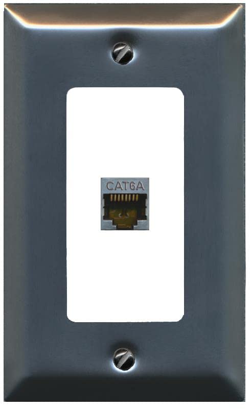 Riteav Cat 6A 1 Port Shielded Cat6A Wall Plate 1 Gang Decorative   1 Gang [Brushed Nickel/White]