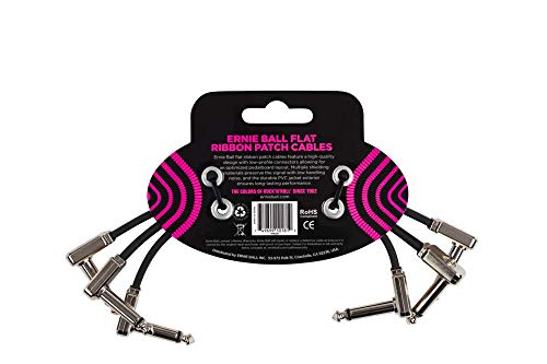Ernie Ball Flat Ribbon Patch Cable 3 Pack, 6In, Black (P06221)
