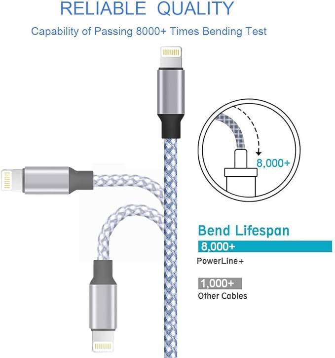 Dazhwa Iphone Charger 3Pack 6Ft [Mfi Certified] Best New Nylon Braided Usb A To Lightning Cable Cell Phone Fast Charger Cord Com