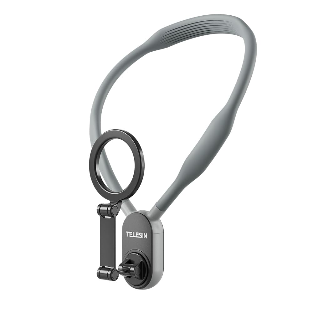 Telesin� Magnetic Neck Mount For Phones, Neck Cell Phone Holder Pov/Vlog Selfie Mount Hand Free Phone Neck Holder Chest Stand Strap Video Recording For Iphone 16 15 14 13 12 Seires Android Phones Gray
