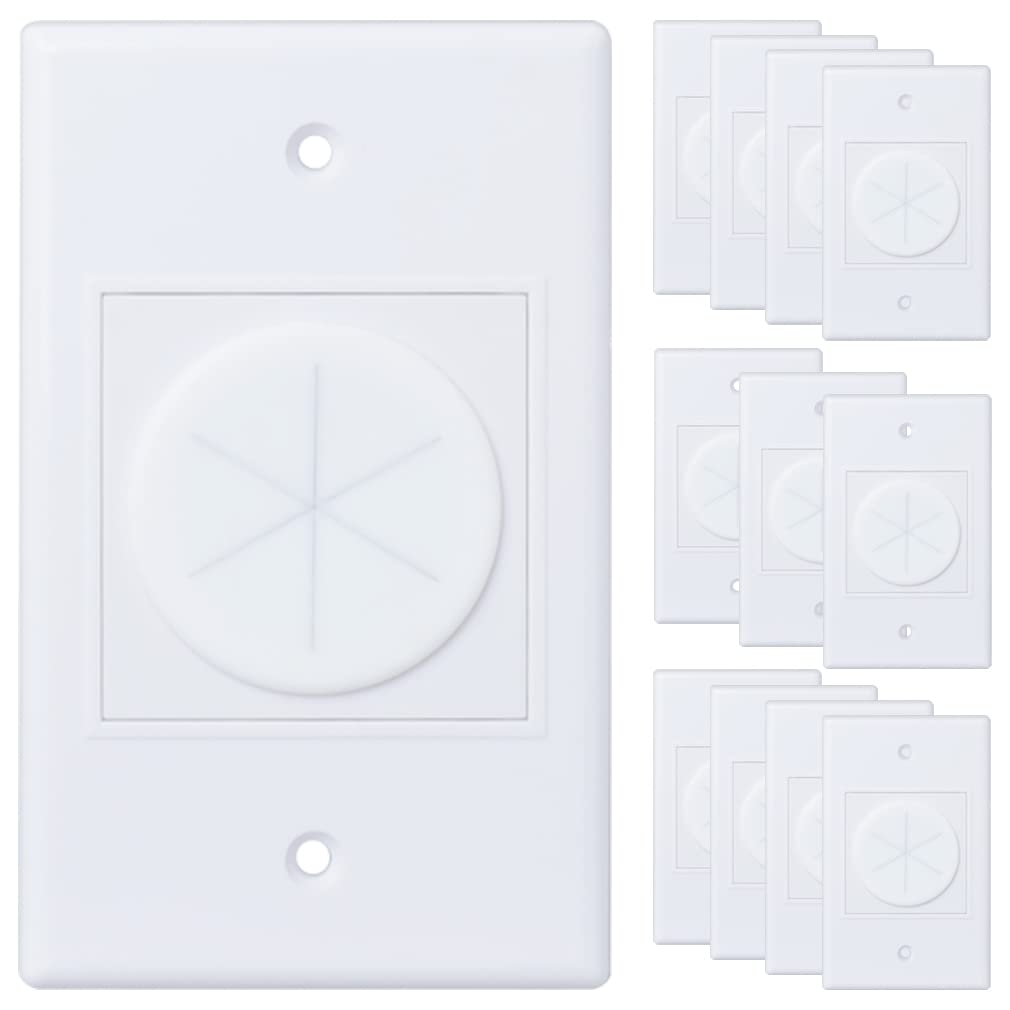 Yoemely Cable Pass Through Wall Plate White 12 Pack, 1 Gang Wall Plate With White Silicone Pass Through, Cable Wall Plate Organi