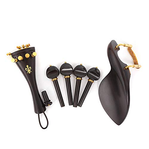 Yinfente 4/4 Violin Kit Full Size Violin Accessories Peg Tailpiece Fine Tuner Chin Rest Clamp End Pin Ebony Wood (4/4)