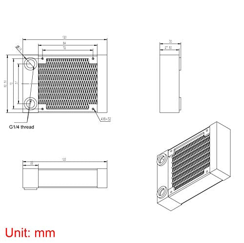 Clyxgs Water Cooling Radiator, 12 Pipe G1/4 Thread Heat Row Radiator 8 Pipe Aluminum Heat Exchanger Radiator For Pc Cpu Computer