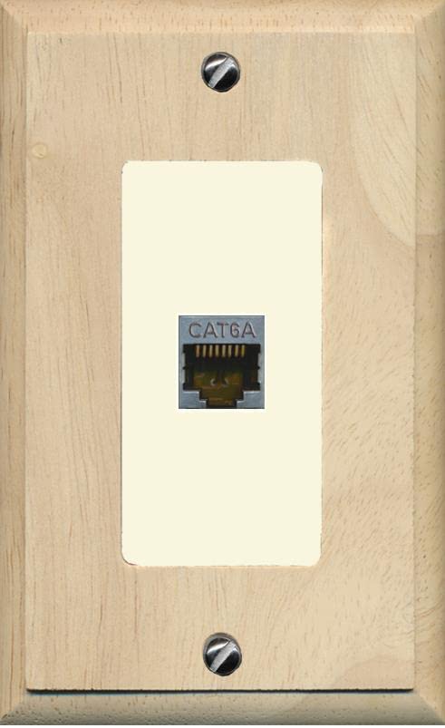 Riteav Cat 6A 1 Port Shielded Cat6A Wall Plate 1 Gang Decorative   1 Gang [Wood/Light Almond]
