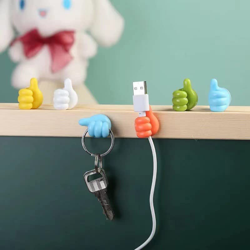 32 Pcs Self Adhesive Thumb Hooks, Waterproof Cable Holder Wire Cord Clip Management, Cute Thumb Cord Holder For Desk, Wall, Key