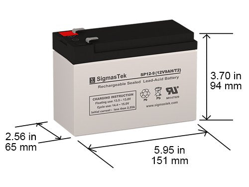 Sigmastek Sp12 9   12V 9Ah F2 Sla Battery   Replaces: Universal Power Ub1290 (40748), Ub1280Hr (D5785), B&B Battery Bp8 12, Hr9