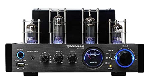 Rockville Blutube Led 70W Tube Amplifier Home Theater Stereo Receiver With Bluetooth, Hdmi & Optical, Black With Blue Lights - P