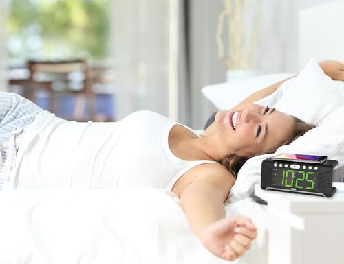 Naxa Electronics Nrc-190 Dual Alarm Clock With Qi Wireless Charging Function For Smartphones/Ipod/Iphone/Tablets, Led Display, B