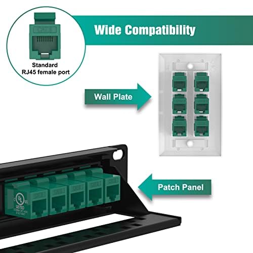 Vce Cat6 Rj45 Keystone Jack Insert Ul Listed 25 Pack, 90 Degree Punch Down Keystone Jack Adapter In Green