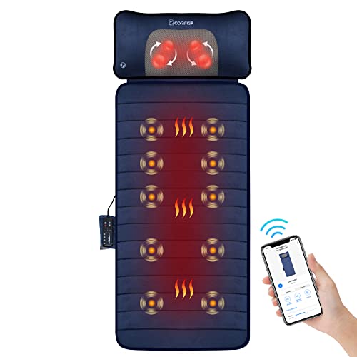Comfier Full Body Massage Mat,10 Vibrating Motors Massage Pad With App Control And Movable Shiatsu Neck Massage Pillow, 4 Heatin