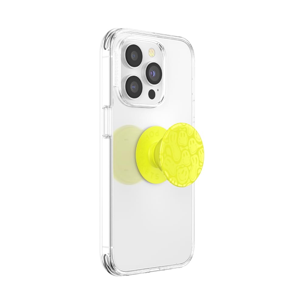 Popsockets Phone Grip With Expanding Kickstand   Neon Jolt Yellow Smiley Melt