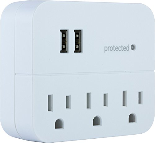 Ge 3 Outlet Extender Surge Protector With 2 Usb Ports, Charging Station, Wall Tap, Protected Indicator Light, 3 Prong, 560 Joule