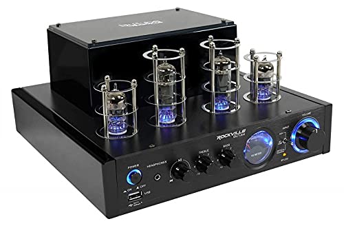 Rockville Blutube Led 70W Tube Amplifier Home Theater Stereo Receiver With Bluetooth, Hdmi & Optical, Black With Blue Lights - P
