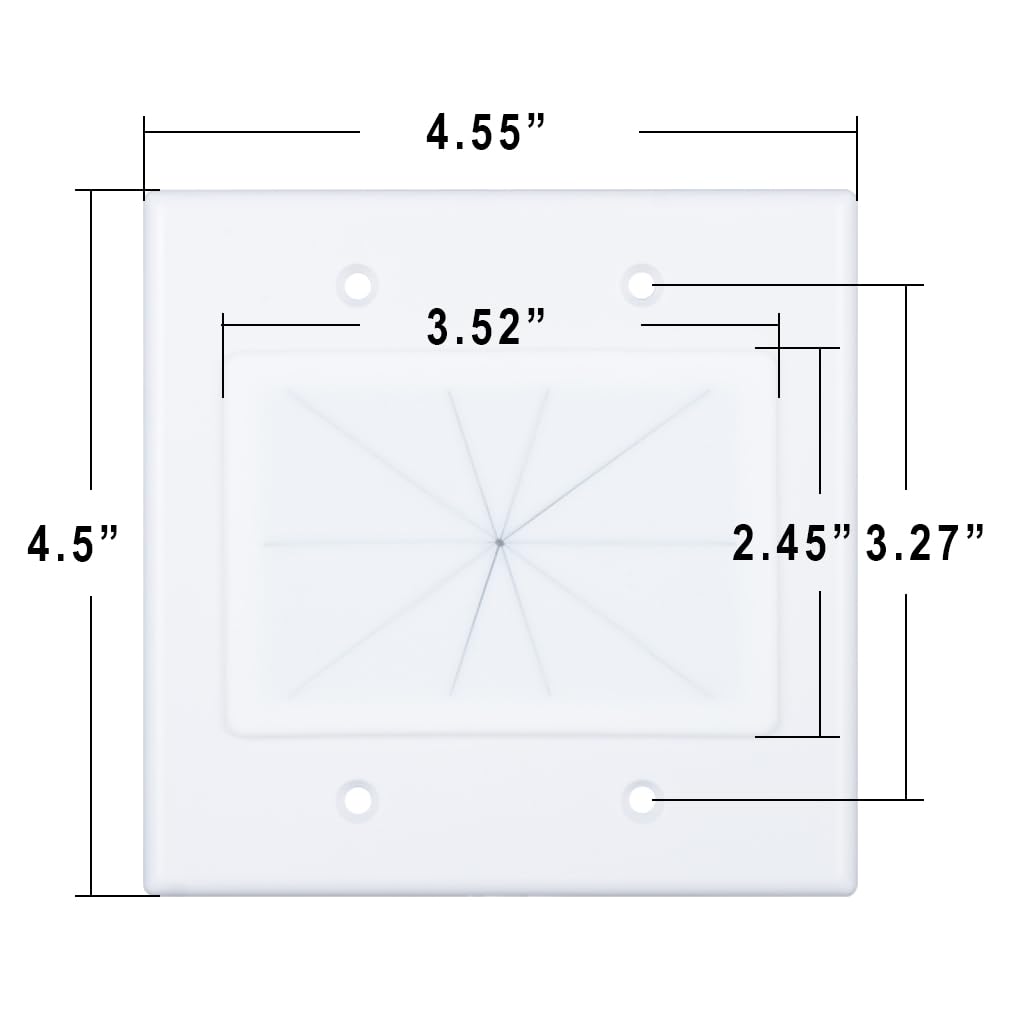 Kebulldola 2 Gang Wall Plate White 2 Pack, Silicone Cable Pass Through Wall Plate For Power Cable, Audio Video And Ethernet Cabl