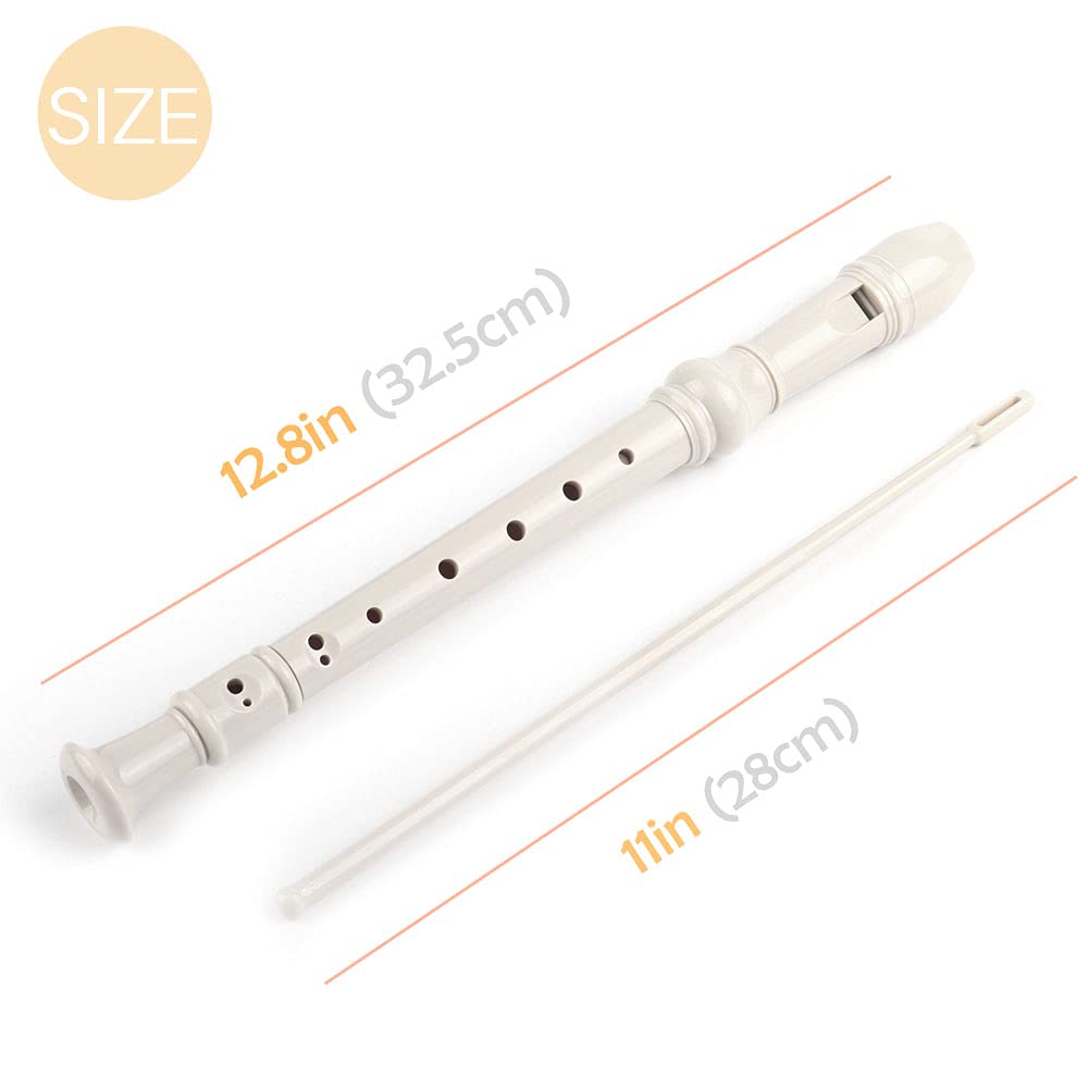 Mr.Power Soprano Recorder Abs Plastic Recorders German Style C Key With Cleaning Rod, Thumb Rest, Fingering Chart, Case Bag (Whi