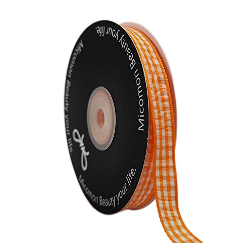 Micomon Orange Gingham Plaid Checked Ribbon 25 Yard Each Roll 100 Polyester (38, Orange)