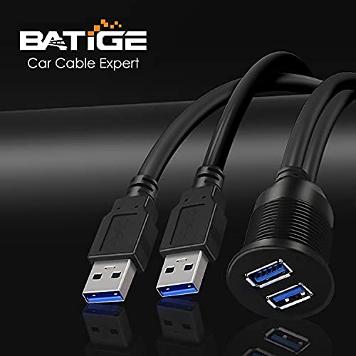Batige 2 Ports Dual Usb 3.0 Male To Usb 3.0 Female Aux Flush Mount Car Mount Extension Cable For Car Truck Boat Motorcycle Dashboard Panel  6Ft