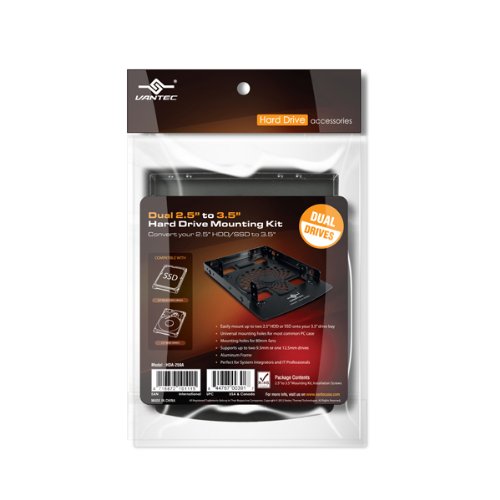 Vantec Dual 2.5 Inch Hdd/Ssd Bracket (Aluminum) For 9.5, 12.5Mm 1.5 Cache Internal Bare Or Oem Drives Hda 259A